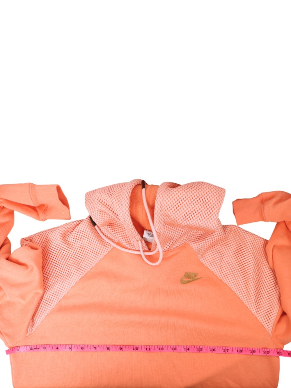 Nike Women’s Peach Orange Mesh Shoulder Hoodie Gold Logo Size Medium - Picture 4 of 7